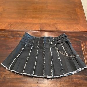 Pleated Charcoal Denim Mini Skirt with Side chain. By i INDUSTRY